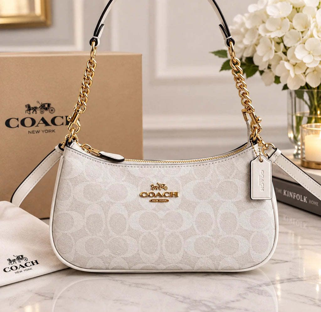 COACH Teri 2Way Shoulder Bag Signature Coated Canvas White