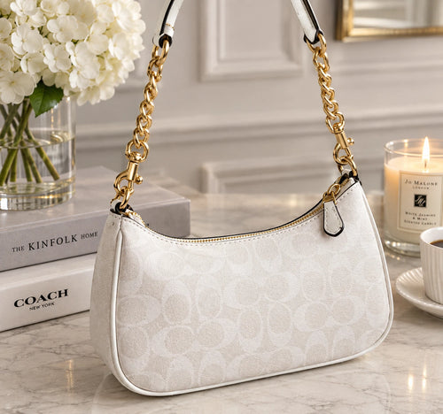 COACH Teri 2Way Shoulder Bag Signature Coated Canvas White